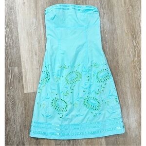 Express Sz 0 Blue Strapless Eyelet Lace Empire Waist Dress Sundress Easter